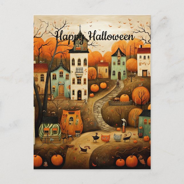 Glad Halloween färgrik illustration Vykort (Framsida)