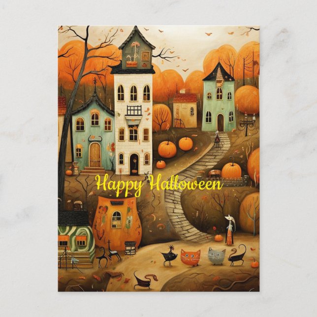 Glad Halloween färgrik illustration Vykort (Framsida)