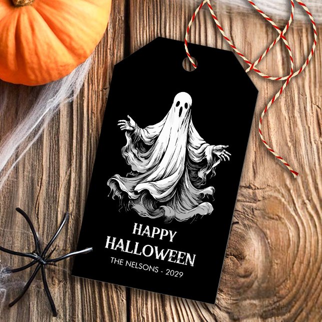 Glad Halloween-festligheter med spöke Presentetikett (Skapare uppladdad)