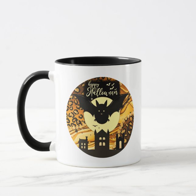 Glad Halloween Fladdermus Fullmåne Halloween Mugg (Vänster)