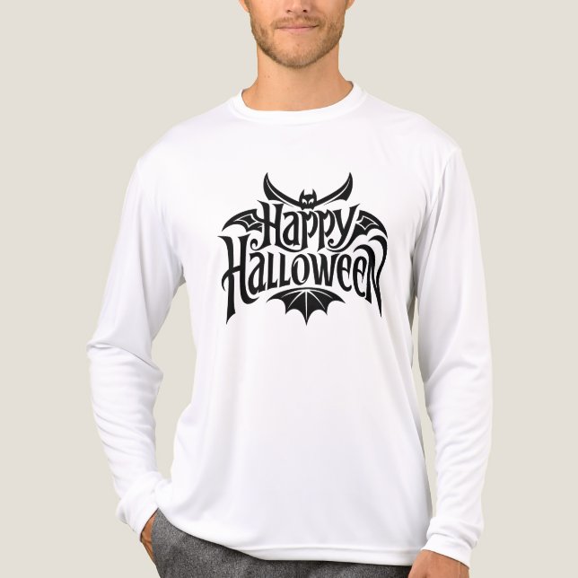 Glad Halloween fladdermus typografi T Shirt (Framsida)