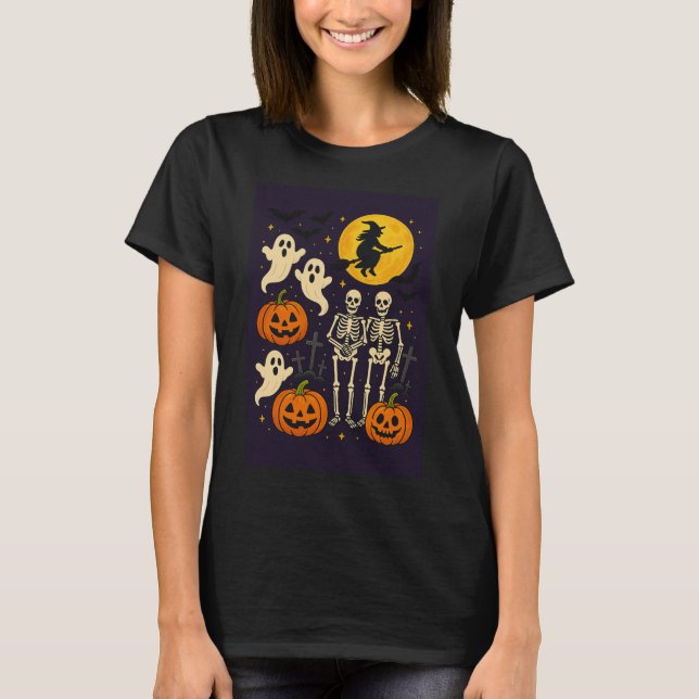 Glad Halloween Flygande Häxa T Shirt (Framsida)
