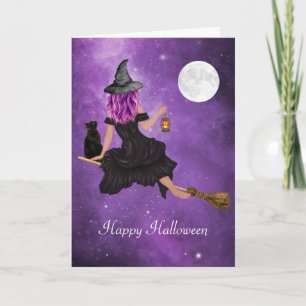 Glad Halloween Flygande Magisk Häxa Kort