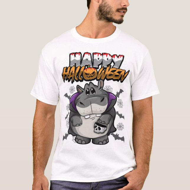 Glad Halloween Förklädd Flodhäst T Shirt (Framsida)