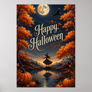Glad Halloween Förtrollad Höst Pumpa Poster