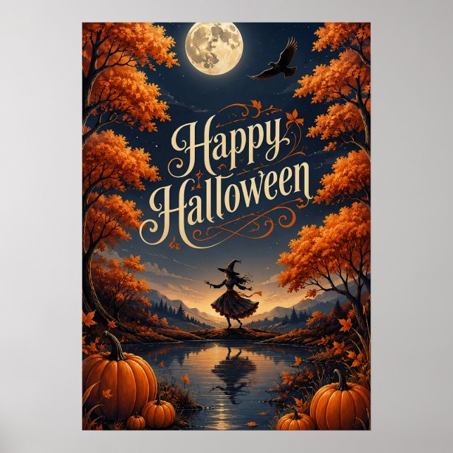 Glad Halloween Förtrollad Höst Pumpa Poster (Framsidan)