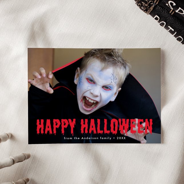 Glad Halloween Foto Med Rött Blod Dropp Julkort (Skapare uppladdad)
