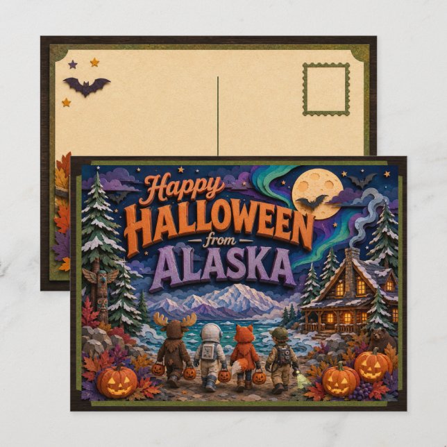 Glad Halloween från Alaskabarn  Vykort (Fram/baksida)