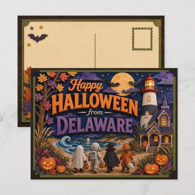 Glad Halloween från Delaware-barn Vykort (Fram/baksida)