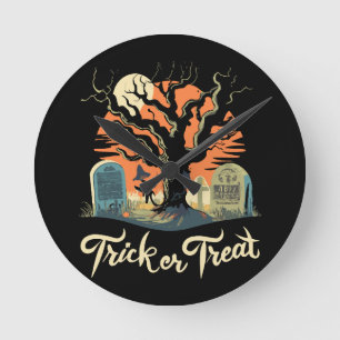 Glad Halloween från din roliga kyrkogård! Rund Klocka