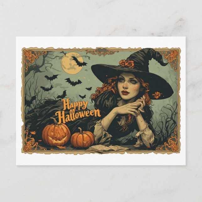 Glad Halloween från en Häxa på en Helg Vykort (Framsida)