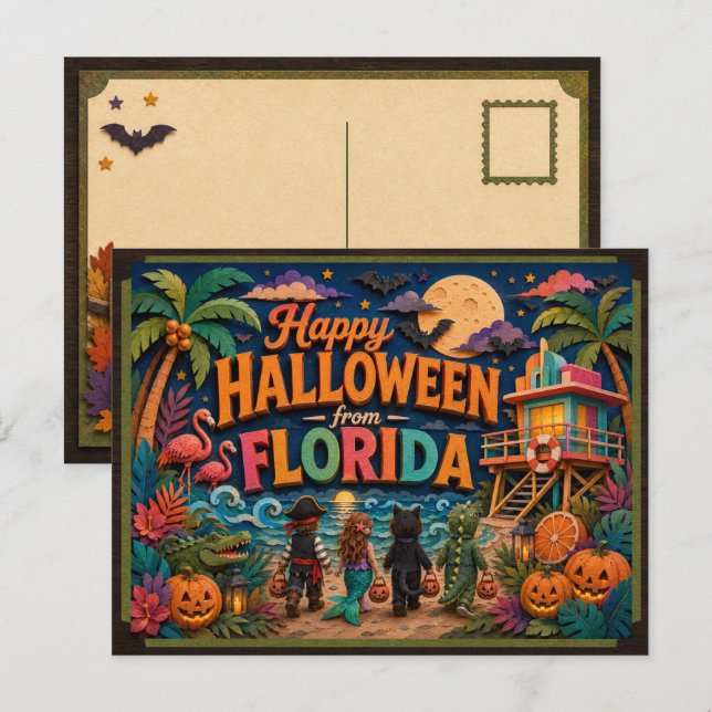 Glad Halloween från Floridas barn Vykort (Fram/baksida)