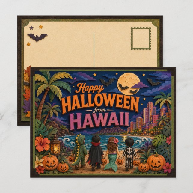 Glad Halloween från Hawaii-barn Vykort (Fram/baksida)
