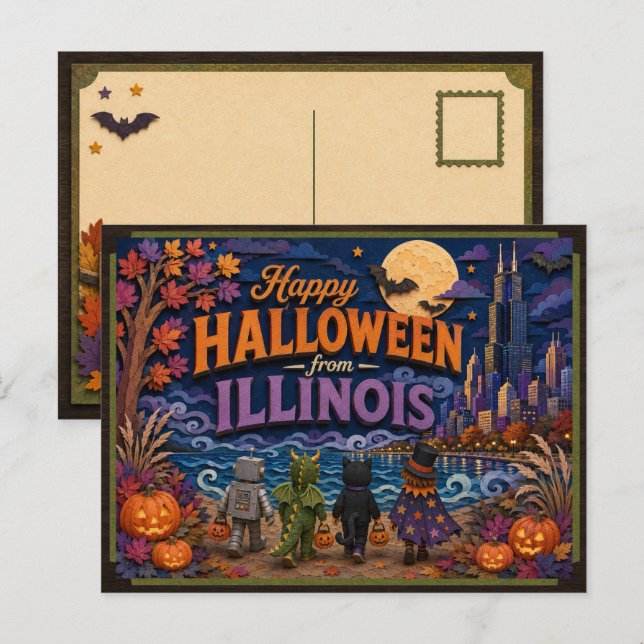 Glad Halloween från Illinois-barn Vykort (Fram/baksida)
