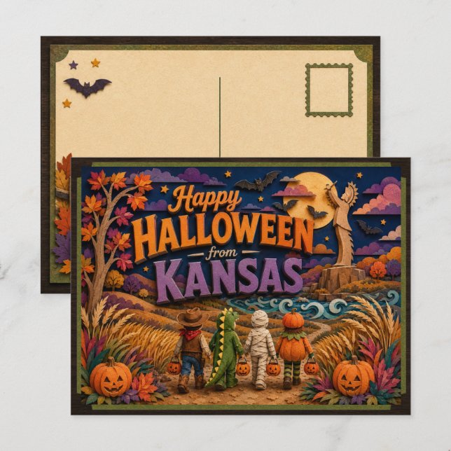 Glad Halloween från Kansas Kids Vykort (Fram/baksida)