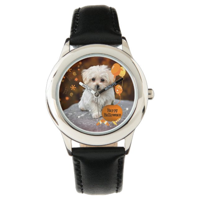 Glad Halloween från malteser valp Armbandsur (Framsida)
