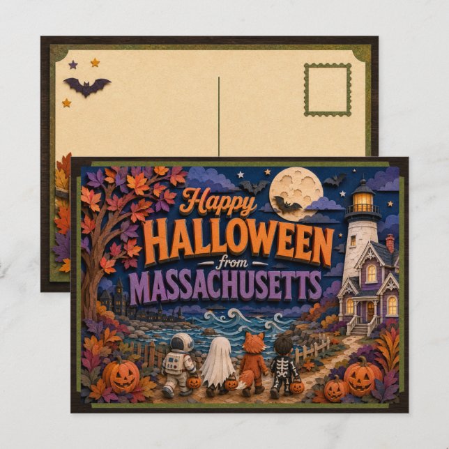 Glad Halloween från Massachusetts barn Vykort (Fram/baksida)