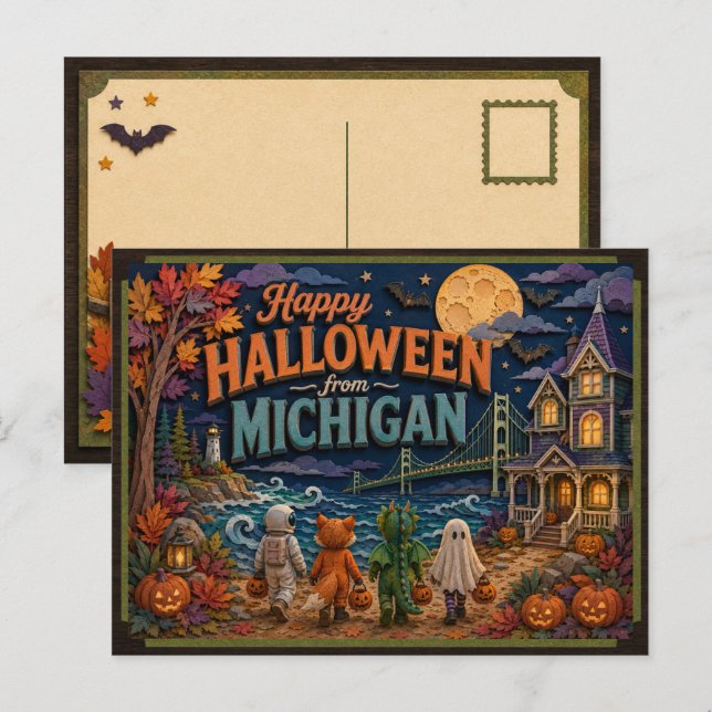 Glad Halloween från Michigan Kids Vykort (Fram/baksida)