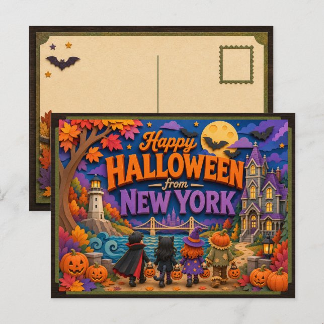 Glad Halloween från New York Kids Vykort (Fram/baksida)