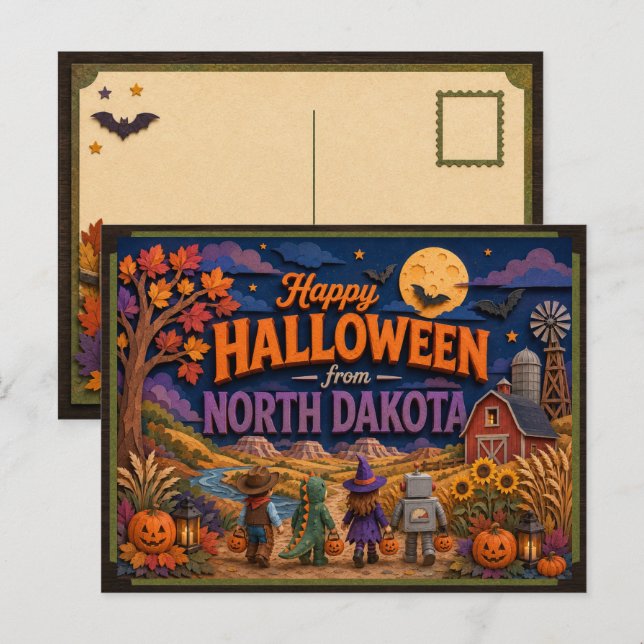 Glad Halloween från North Dakota-barn Vykort (Fram/baksida)