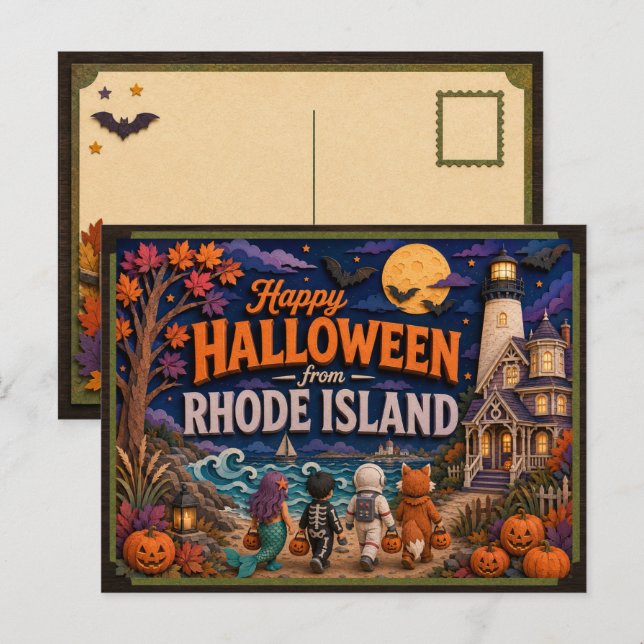 Glad Halloween från Rhode Island Kids Vykort (Fram/baksida)
