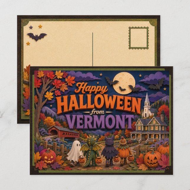 Glad Halloween från Vermont Kids Vykort (Fram/baksida)
