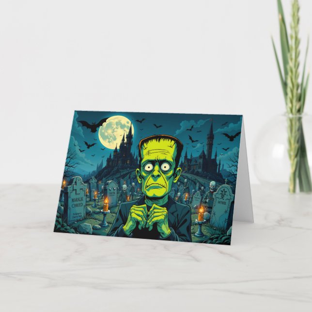 Glad Halloween Frankenstein  Helgkort (Framsida)