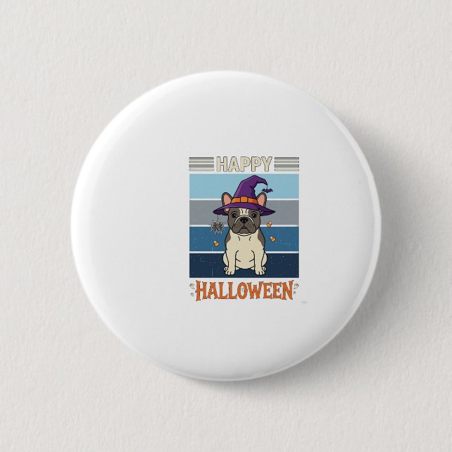 Glad Halloween Fransk Bulldog Heks Spindelväv Ca Knapp (Framsida)