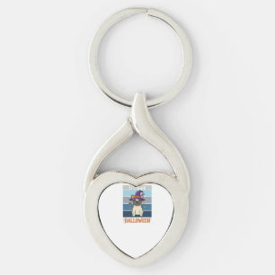 Glad Halloween Fransk Bulldog Heks Spindelväv Ca Twisted Heart Silverfärgad Nyckelring