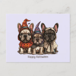 Glad Halloween Franska Bulldoggar Vykort
