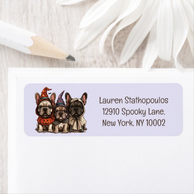 Glad Halloween French Bullhund Returadress Etikett (Insitu)