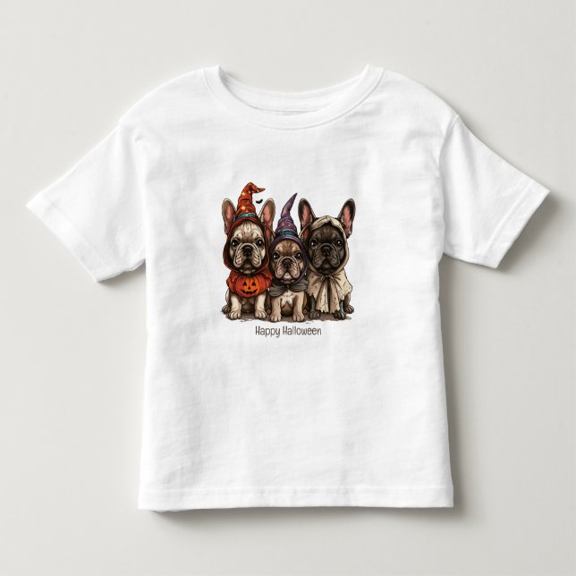 Glad Halloween French Bullhund T Shirt (Framsida)