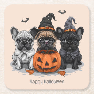 Glad Halloween French Bullhund Underlägg Papper Kvadrat