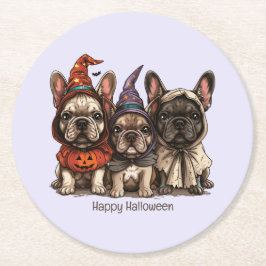 Glad Halloween French Bullhund Underlägg Papper Rund