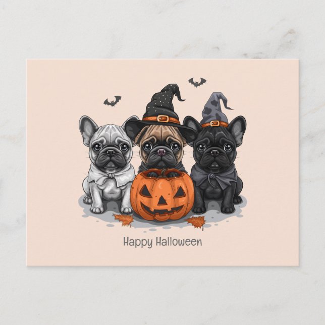 Glad Halloween French Bullhund Vykort (Framsida)