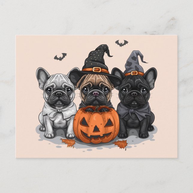 Glad Halloween French Bullhund Vykort (Framsida)