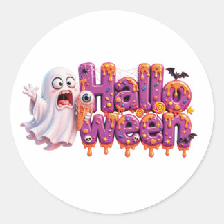 Glad Halloween Godis Drip Text Med Söta Fladdermös Runt Klistermärke