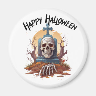 Glad Halloween Gravsten Och Skelett Magnet