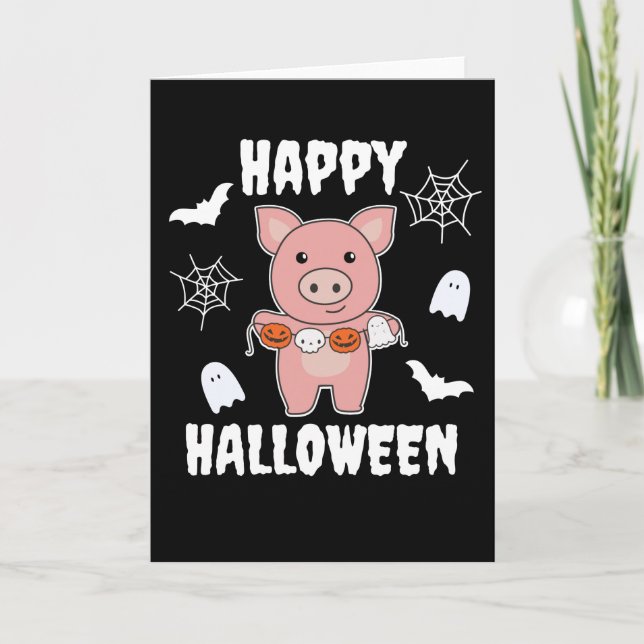 Glad Halloween Grisfest Kostym för Pumpa Fladdermu Helgkort (Framsida)