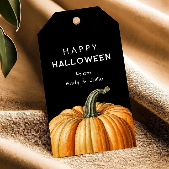 Glad Halloween-gunstig etikett med stor pumpa (Skapare uppladdad)