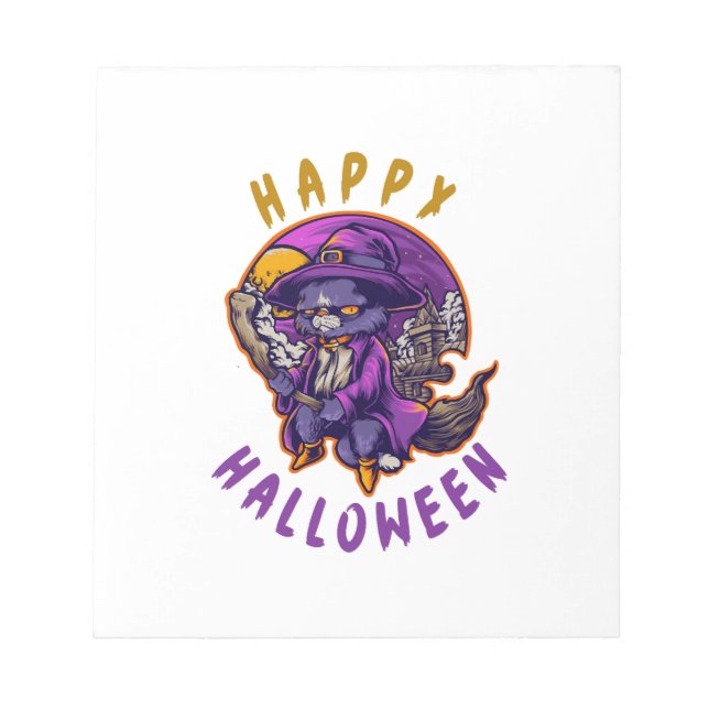 Glad Halloween Halloween Häxa Katt Anteckningsblock (Framsida)
