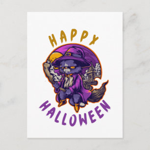 Glad Halloween Halloween Häxa Katt Vykort