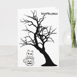 Glad Halloween hälsningskort Katt Pumpa Träd Kort