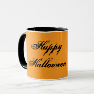 Glad Halloween Handskriven Mugg (Orange & Svart)