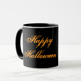 Glad Halloween Handskriven Mugg (Svart & Orange)