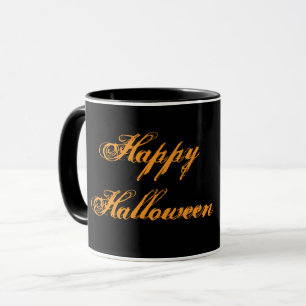 Glad Halloween Handskriven Mugg (Svart & Orange)