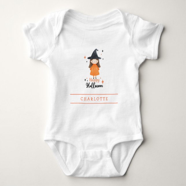 Glad Halloween Häxa Anpassad Baby Bodysuit T Shirt (Framsida)