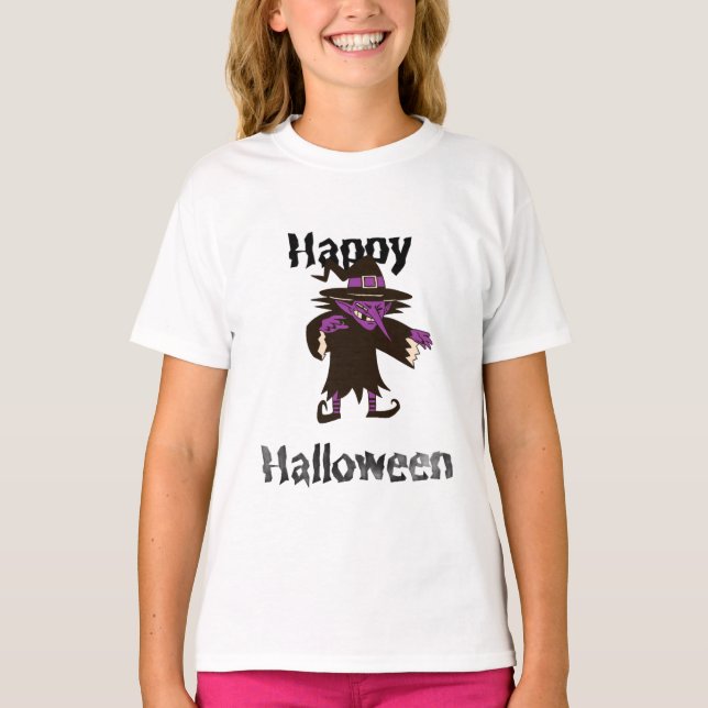 Glad Halloween-häxa flickor T-shirt (Framsida)