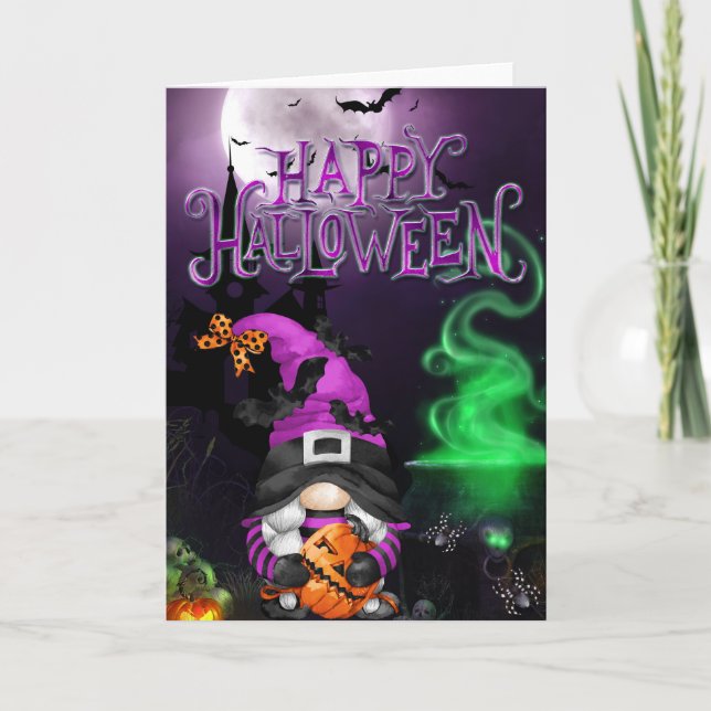 Glad Halloween Häxa Gnome Kort (Framsida)