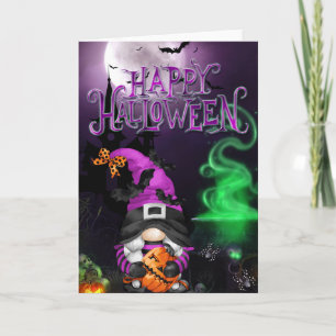 Glad Halloween Häxa Gnome Kort